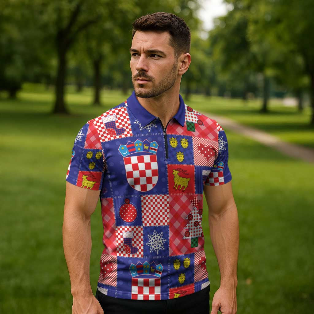 Croatia Christmas Patchwork Zipper Polo Shirt - Wonder Print Shop