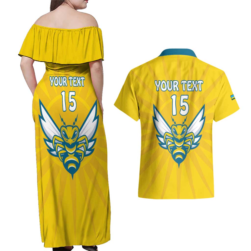 Custom Rwanda Football Couples Matching Off Shoulder Maxi Dress and Hawaiian Shirt Go Amavubi