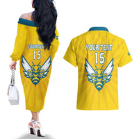 Custom Rwanda Football Couples Matching Off The Shoulder Long Sleeve Dress and Hawaiian Shirt Go Amavubi