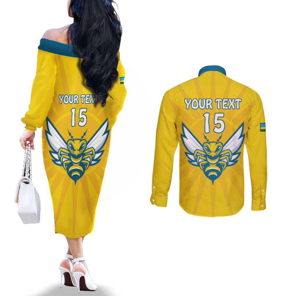 Custom Rwanda Football Couples Matching Off The Shoulder Long Sleeve Dress and Long Sleeve Button Shirt Go Amavubi