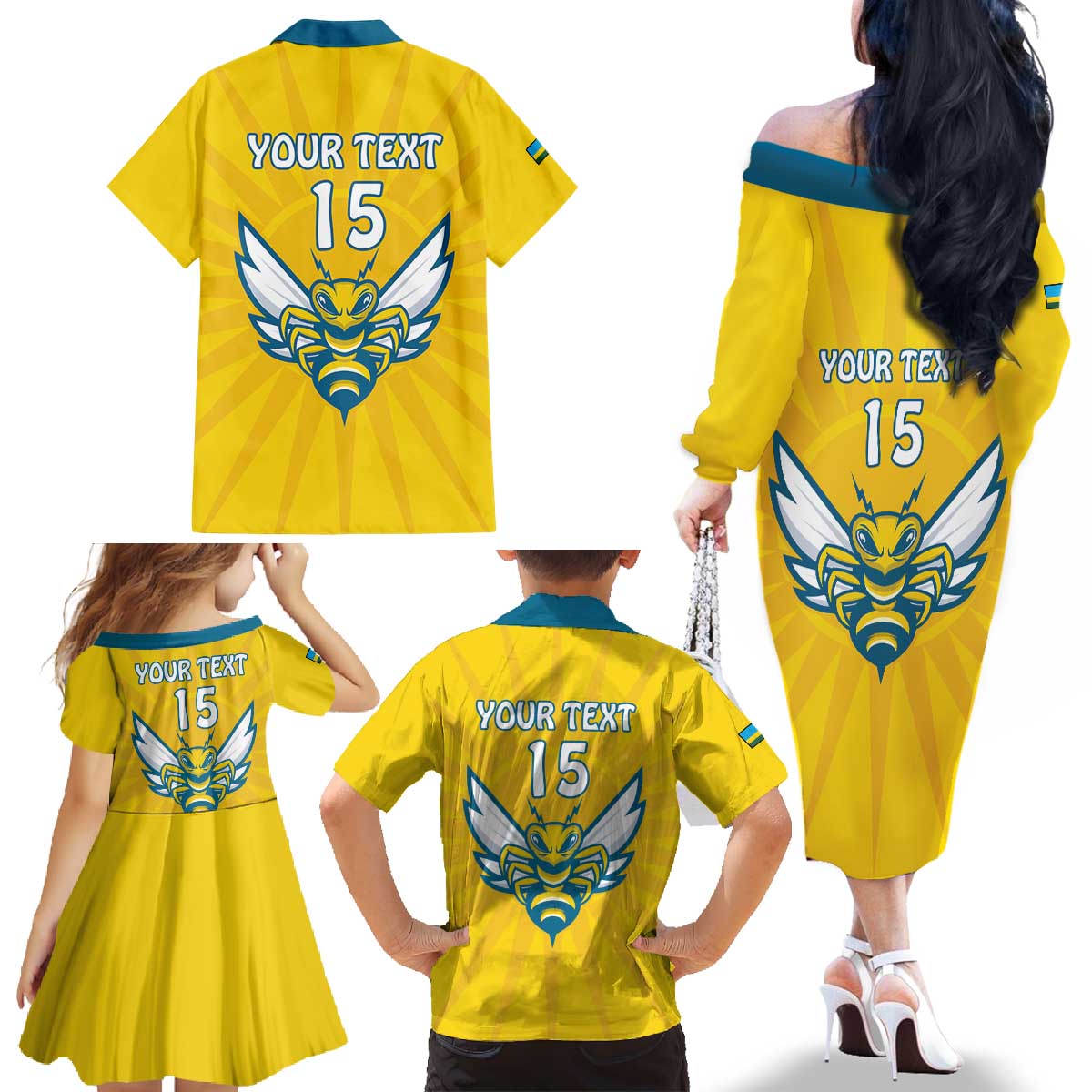 Custom Rwanda Football Family Matching Off The Shoulder Long Sleeve Dress and Hawaiian Shirt Go Amavubi