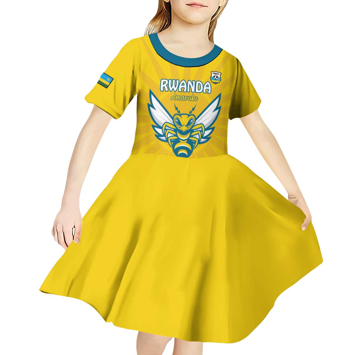 Custom Rwanda Football Kid Short Sleeve Dress Go Amavubi - Wonder Print Shop
