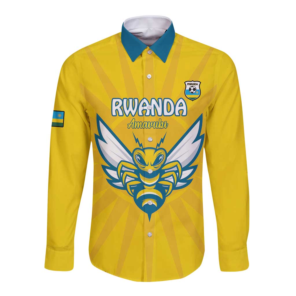 Custom Rwanda Football Long Sleeve Button Shirt Go Amavubi