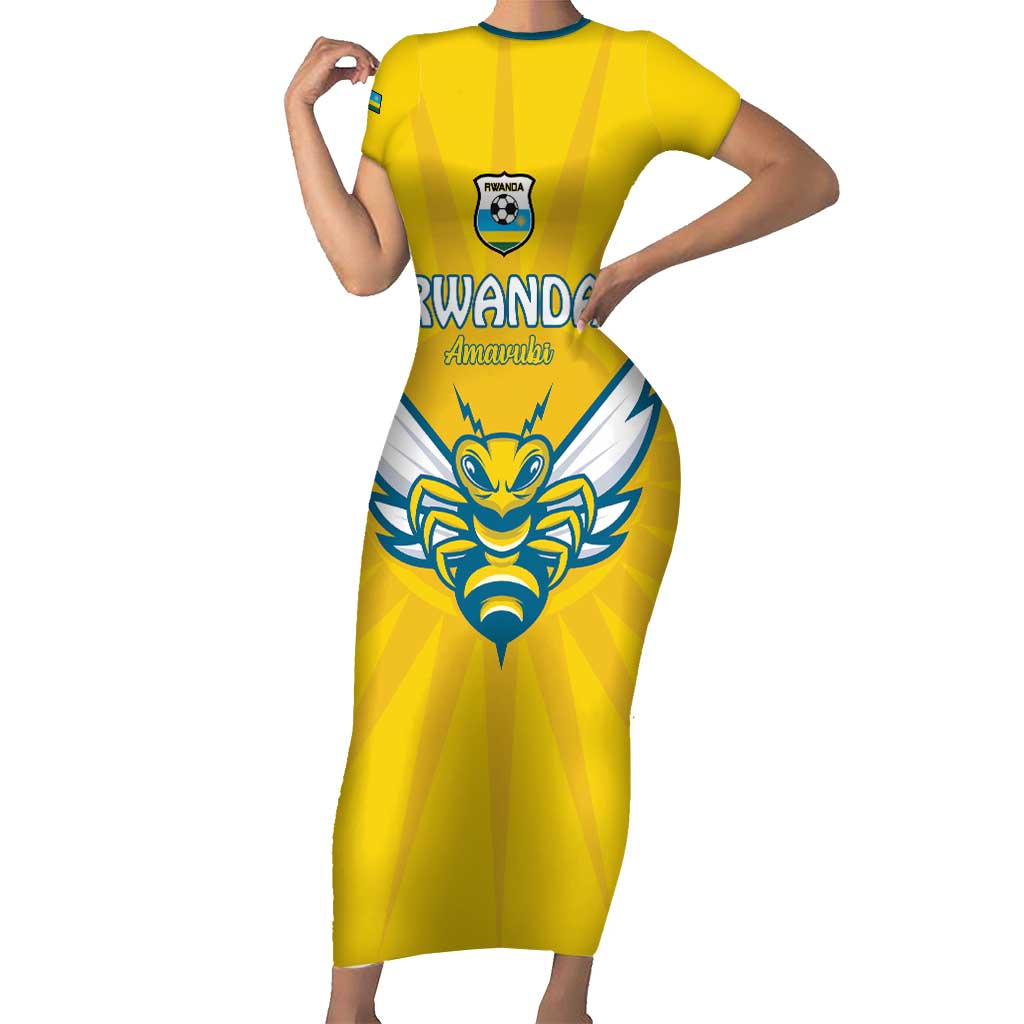 Custom Rwanda Football Short Sleeve Bodycon Dress Go Amavubi - Wonder Print Shop