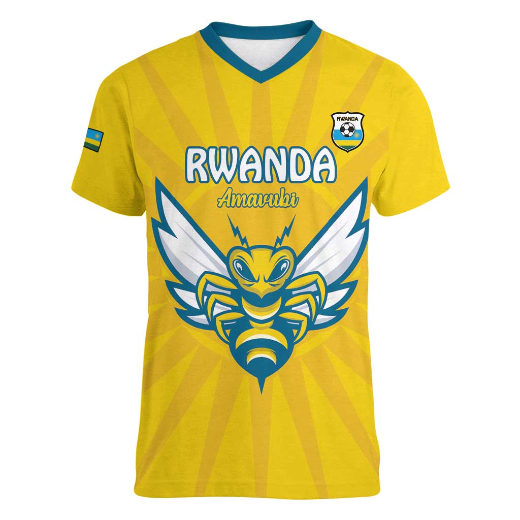 Custom Rwanda Football Women V-Neck T-Shirt Go Amavubi - Wonder Print Shop