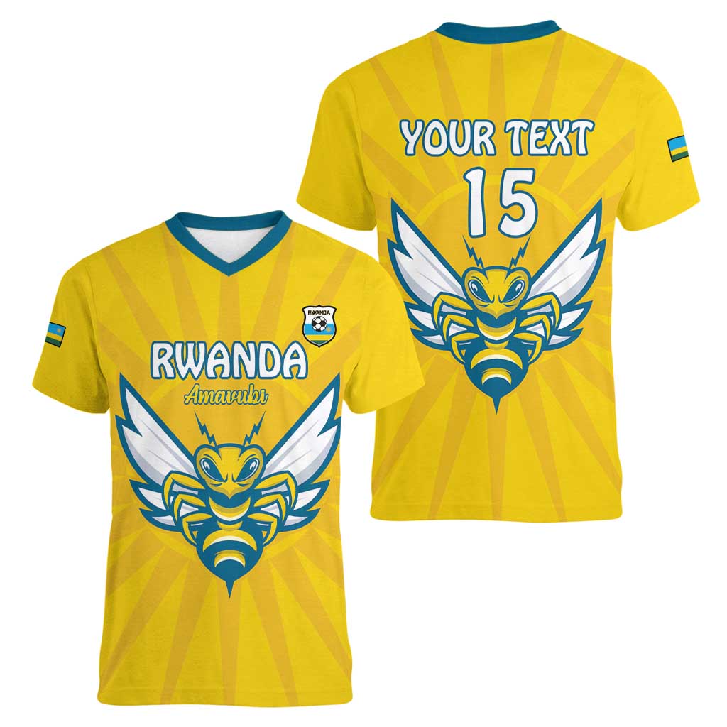 Custom Rwanda Football Women V-Neck T-Shirt Go Amavubi - Wonder Print Shop