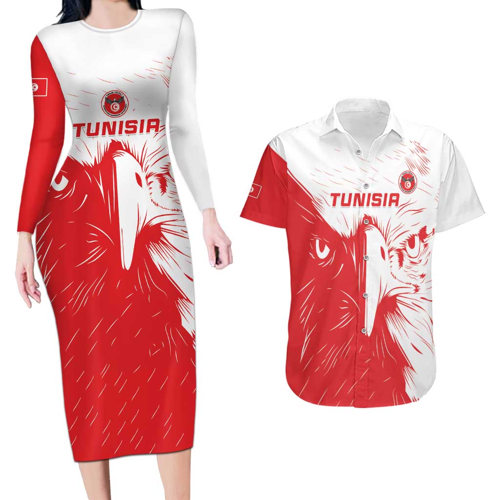 Custom Tunisia Football Couples Matching Long Sleeve Bodycon Dress and Hawaiian Shirt Go Eagles of Carthage