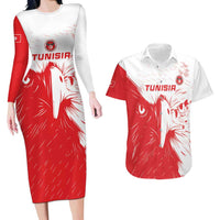 Custom Tunisia Football Couples Matching Long Sleeve Bodycon Dress and Hawaiian Shirt Go Eagles of Carthage