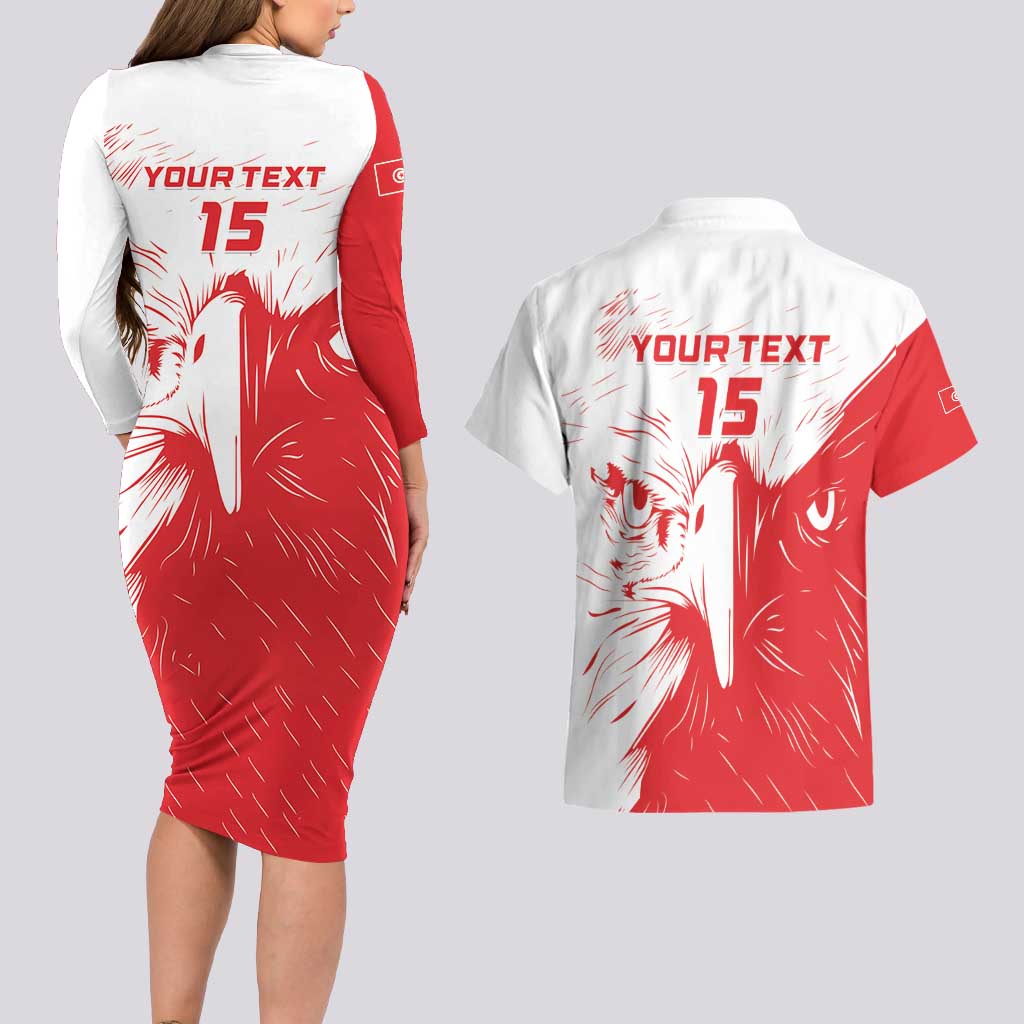 Custom Tunisia Football Couples Matching Long Sleeve Bodycon Dress and Hawaiian Shirt Go Eagles of Carthage