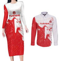 Custom Tunisia Football Couples Matching Long Sleeve Bodycon Dress and Long Sleeve Button Shirt Go Eagles of Carthage