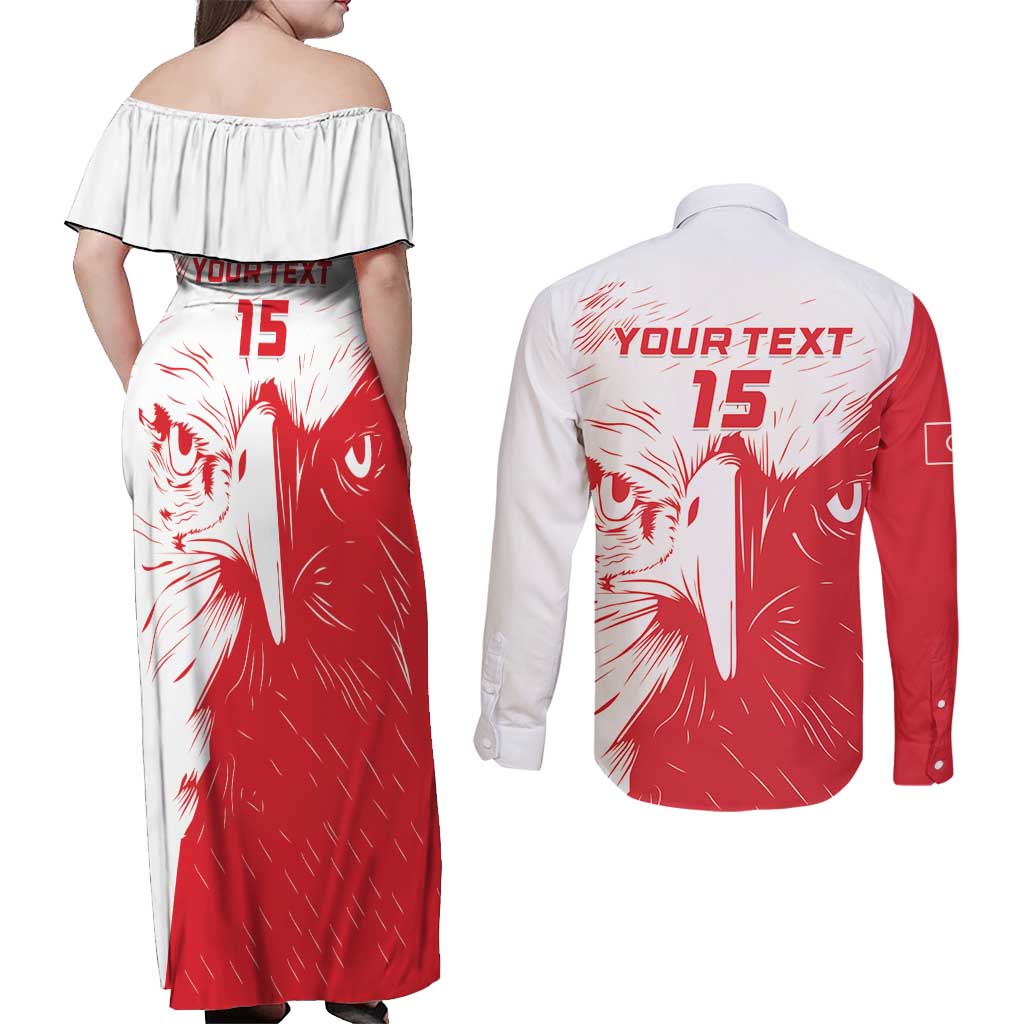 Custom Tunisia Football Couples Matching Off Shoulder Maxi Dress and Long Sleeve Button Shirt Go Eagles of Carthage
