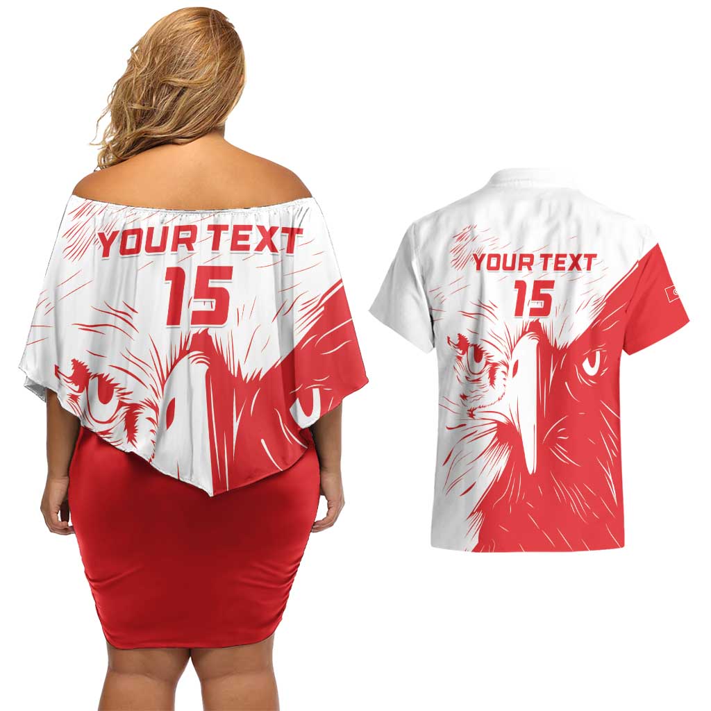 Custom Tunisia Football Couples Matching Off Shoulder Short Dress and Hawaiian Shirt Go Eagles of Carthage