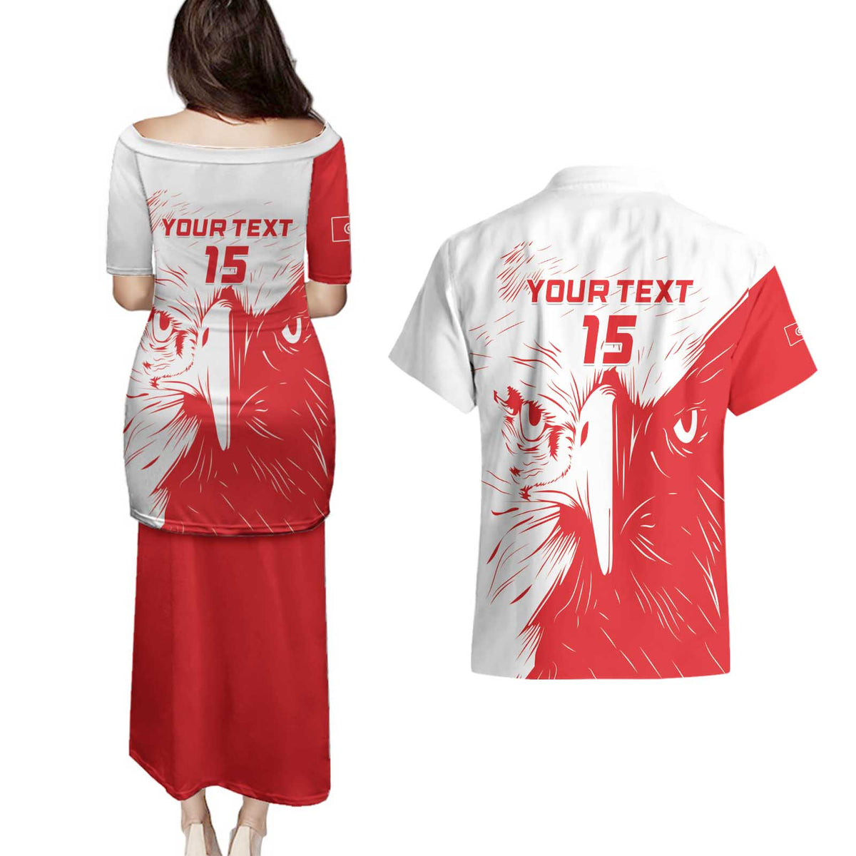 Custom Tunisia Football Couples Matching Puletasi and Hawaiian Shirt Go Eagles of Carthage