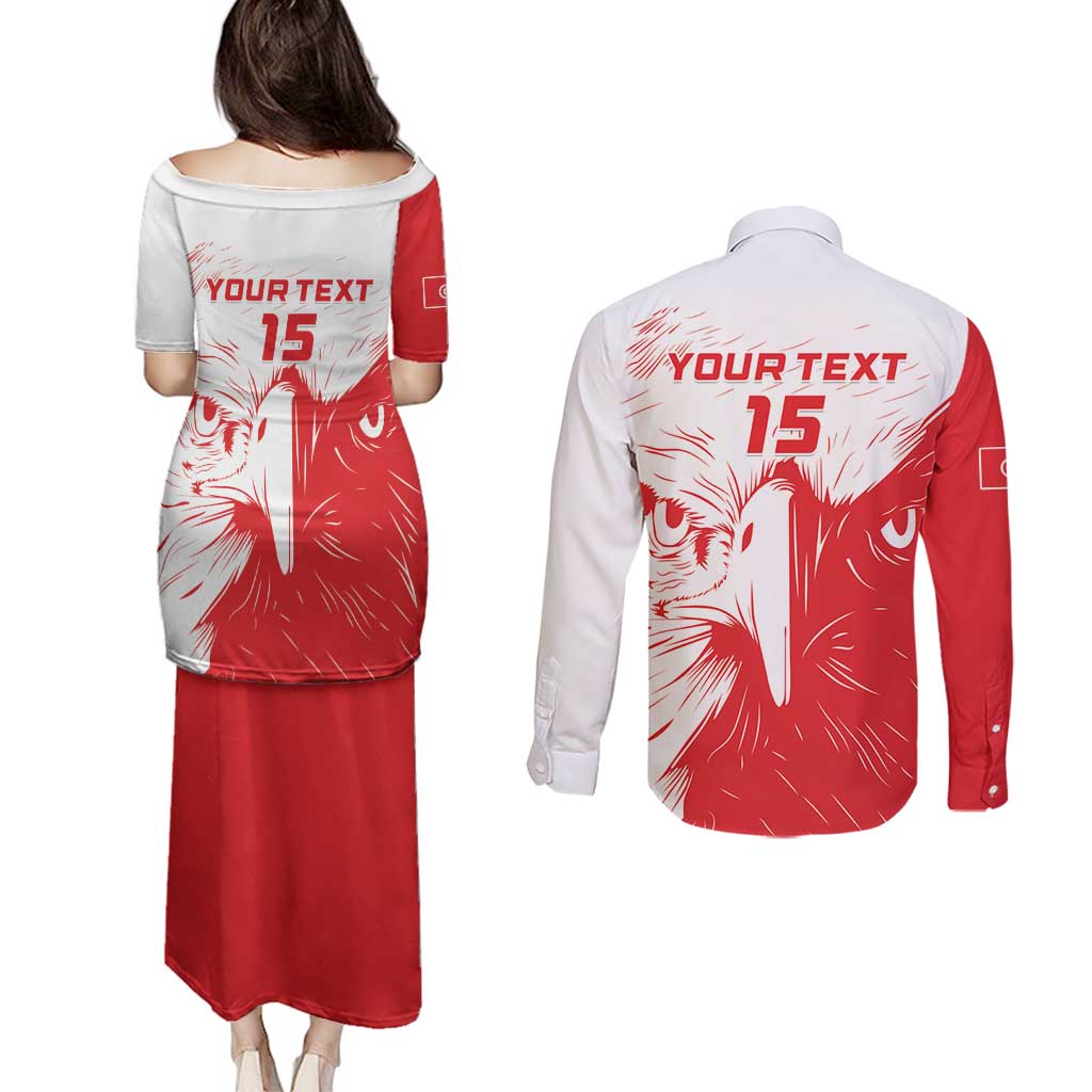 Custom Tunisia Football Couples Matching Puletasi and Long Sleeve Button Shirt Go Eagles of Carthage