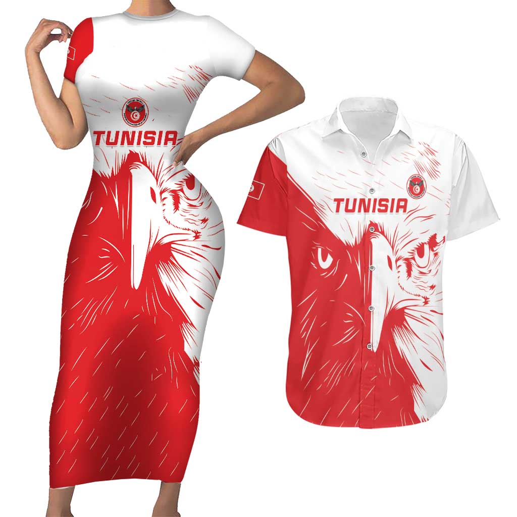Custom Tunisia Football Couples Matching Short Sleeve Bodycon Dress and Hawaiian Shirt Go Eagles of Carthage