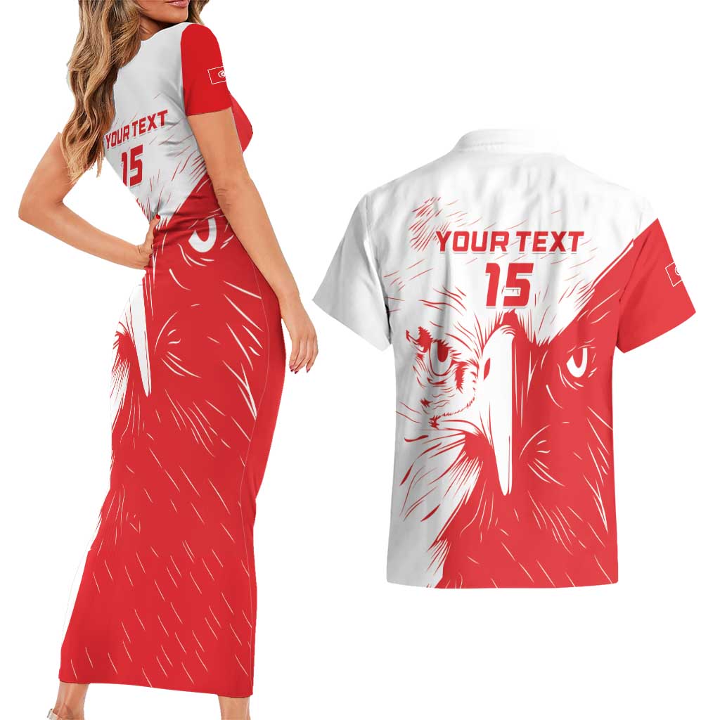 Custom Tunisia Football Couples Matching Short Sleeve Bodycon Dress and Hawaiian Shirt Go Eagles of Carthage