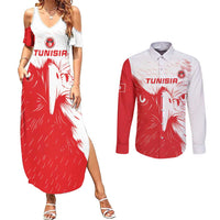 Custom Tunisia Football Couples Matching Summer Maxi Dress and Long Sleeve Button Shirt Go Eagles of Carthage