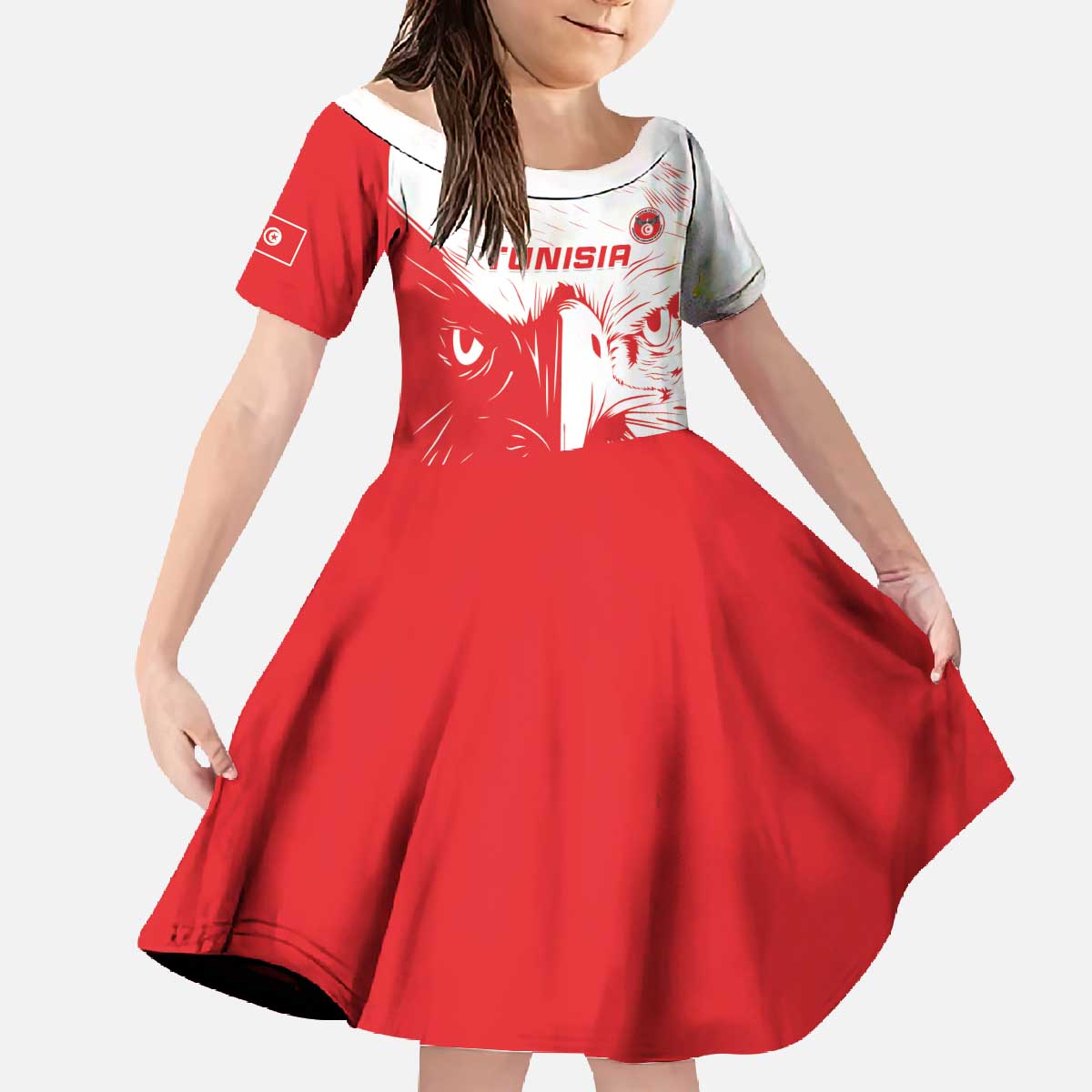 Custom Tunisia Football Family Matching Off The Shoulder Long Sleeve Dress and Hawaiian Shirt Go Eagles of Carthage