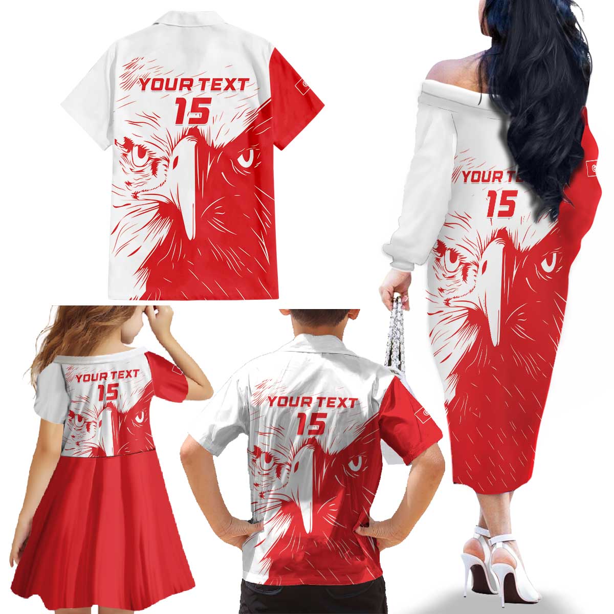 Custom Tunisia Football Family Matching Off The Shoulder Long Sleeve Dress and Hawaiian Shirt Go Eagles of Carthage