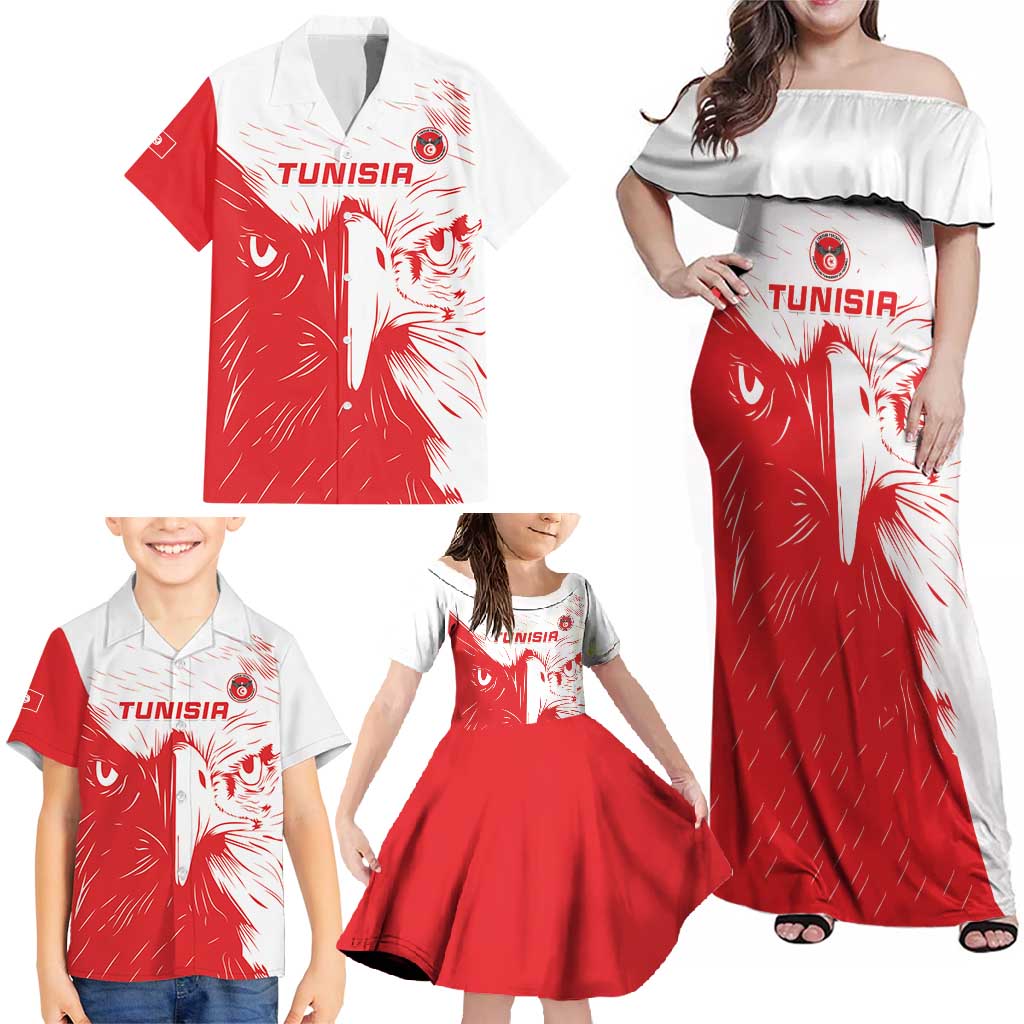Custom Tunisia Football Family Matching Off Shoulder Maxi Dress and Hawaiian Shirt Go Eagles of Carthage - Wonder Print Shop