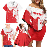 Custom Tunisia Football Family Matching Off Shoulder Short Dress and Hawaiian Shirt Go Eagles of Carthage - Wonder Print Shop