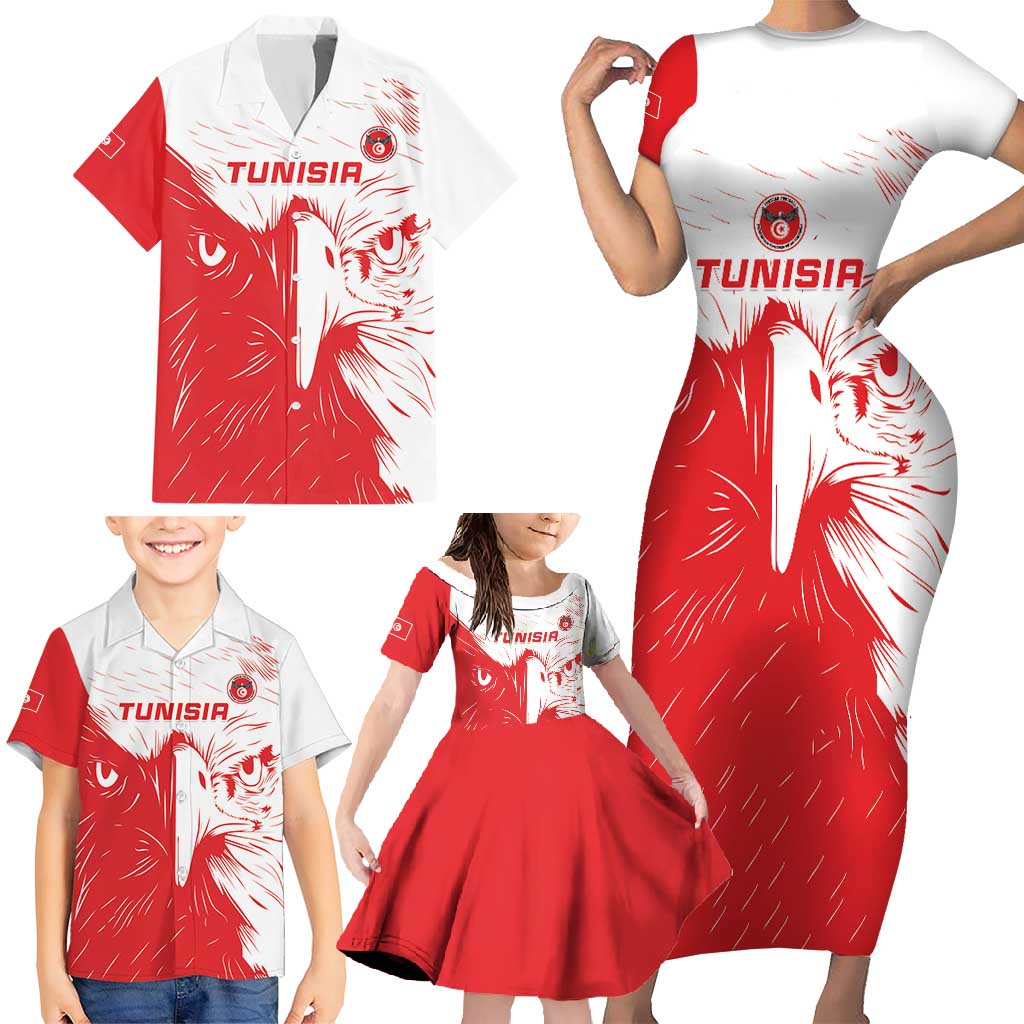Custom Tunisia Football Family Matching Short Sleeve Bodycon Dress and Hawaiian Shirt Go Eagles of Carthage - Wonder Print Shop