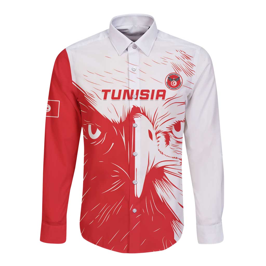Custom Tunisia Football Long Sleeve Button Shirt Go Eagles of Carthage