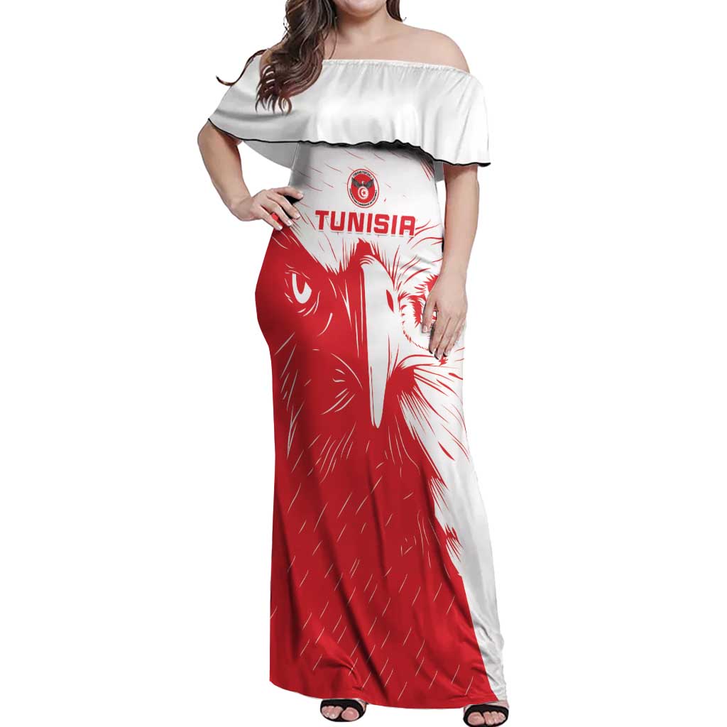 Custom Tunisia Football Off Shoulder Maxi Dress Go Eagles of Carthage - Wonder Print Shop
