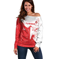 Custom Tunisia Football Off Shoulder Sweater Go Eagles of Carthage - Wonder Print Shop