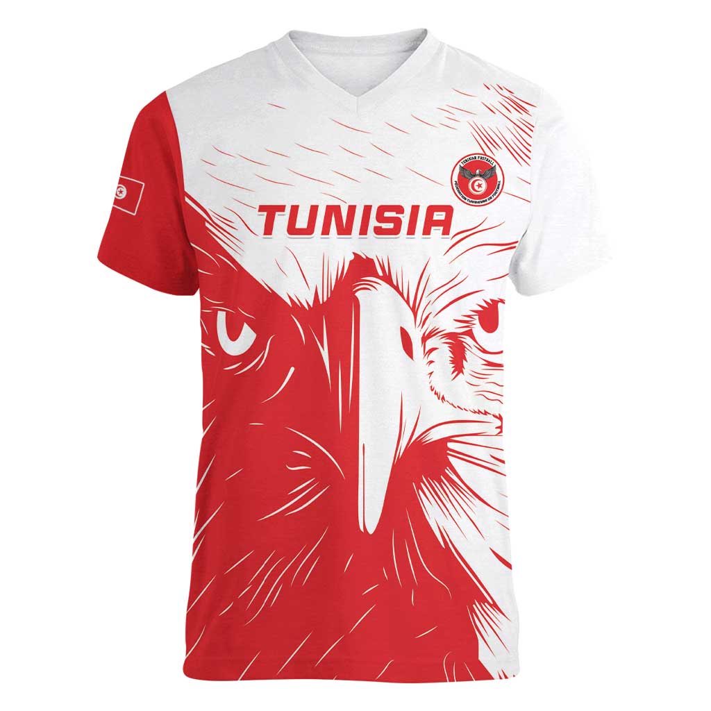 Custom Tunisia Football Women V-Neck T-Shirt Go Eagles of Carthage - Wonder Print Shop