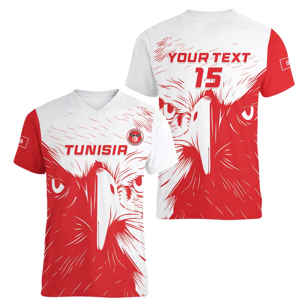 Custom Tunisia Football Women V-Neck T-Shirt Go Eagles of Carthage - Wonder Print Shop