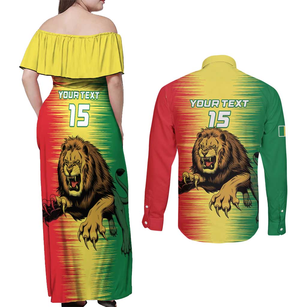 Custom Senegal Football Couples Matching Off Shoulder Maxi Dress and Long Sleeve Button Shirt Go Lions of Teranga