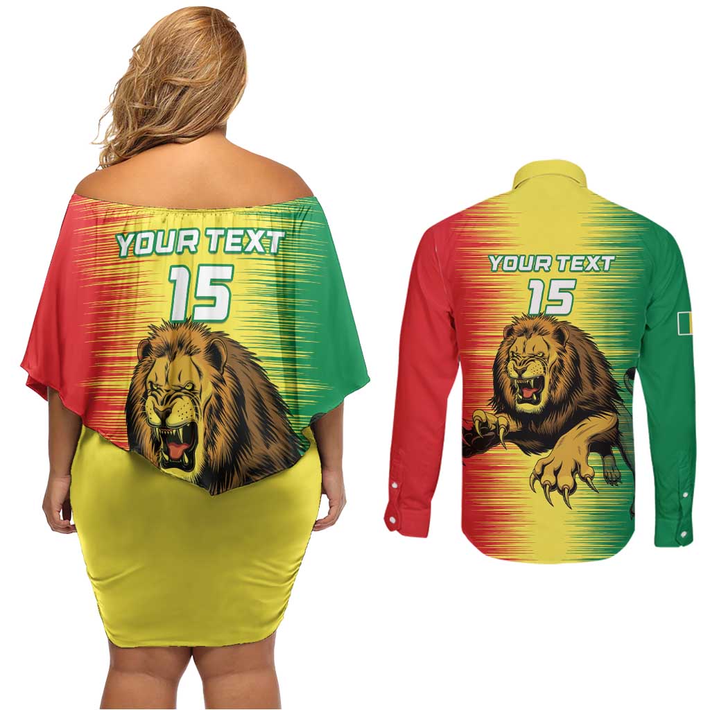 Custom Senegal Football Couples Matching Off Shoulder Short Dress and Long Sleeve Button Shirt Go Lions of Teranga