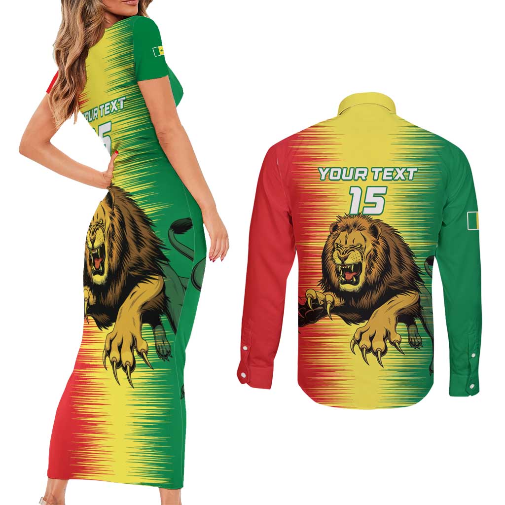 Custom Senegal Football Couples Matching Short Sleeve Bodycon Dress and Long Sleeve Button Shirt Go Lions of Teranga