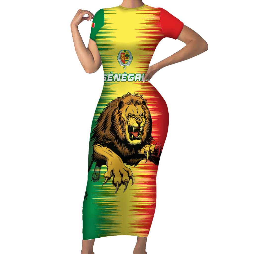 Custom Senegal Football Family Matching Short Sleeve Bodycon Dress and Hawaiian Shirt Go Lions of Teranga - Wonder Print Shop