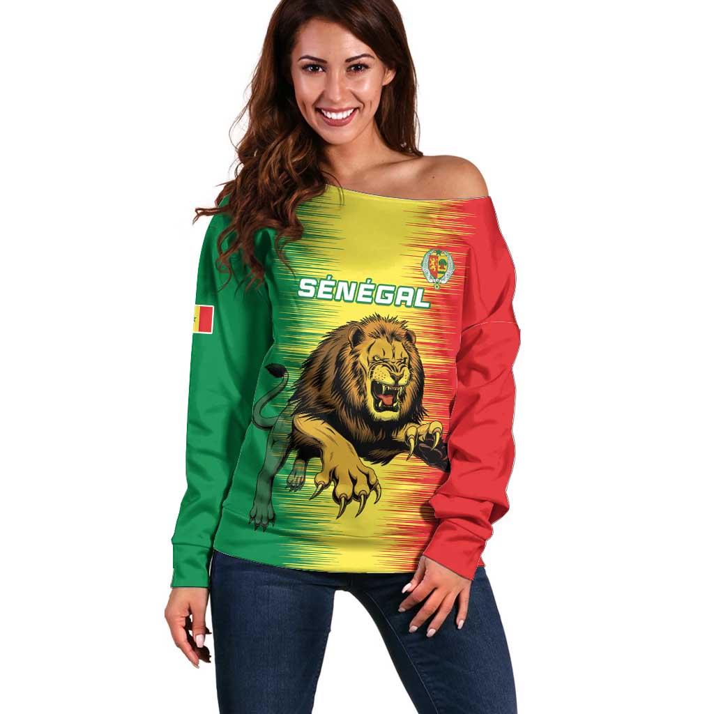 Custom Senegal Football Off Shoulder Sweater Go Lions of Teranga - Wonder Print Shop