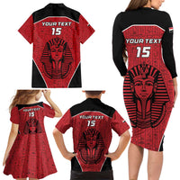 Custom Egypt Football Family Matching Long Sleeve Bodycon Dress and Hawaiian Shirt Go Pharaohs - Wonder Print Shop