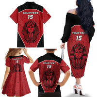 Custom Egypt Football Family Matching Off The Shoulder Long Sleeve Dress and Hawaiian Shirt Go Pharaohs