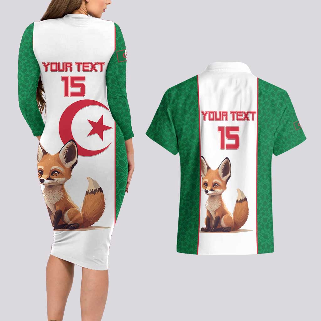 Custom Algeria Football Couples Matching Long Sleeve Bodycon Dress and Hawaiian Shirt Go Fennec Foxes