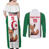 Custom Algeria Football Couples Matching Off Shoulder Maxi Dress and Long Sleeve Button Shirt Go Fennec Foxes