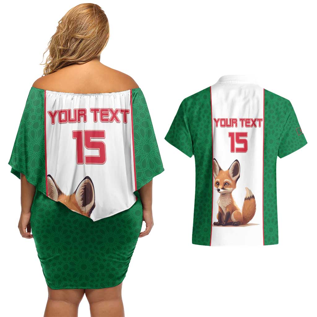Custom Algeria Football Couples Matching Off Shoulder Short Dress and Hawaiian Shirt Go Fennec Foxes