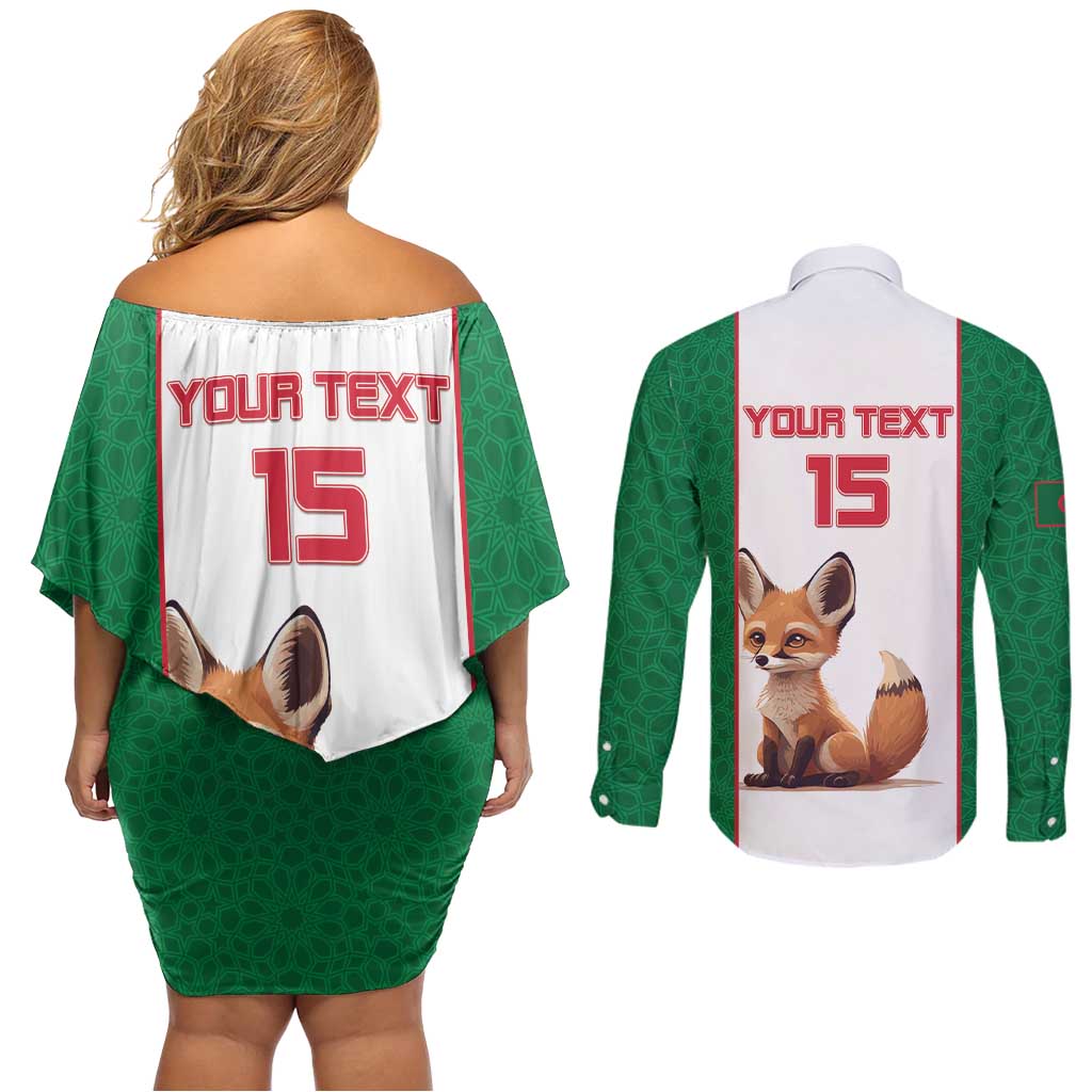 Custom Algeria Football Couples Matching Off Shoulder Short Dress and Long Sleeve Button Shirt Go Fennec Foxes