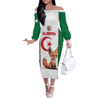 Custom Algeria Football Family Matching Off The Shoulder Long Sleeve Dress and Hawaiian Shirt Go Fennec Foxes