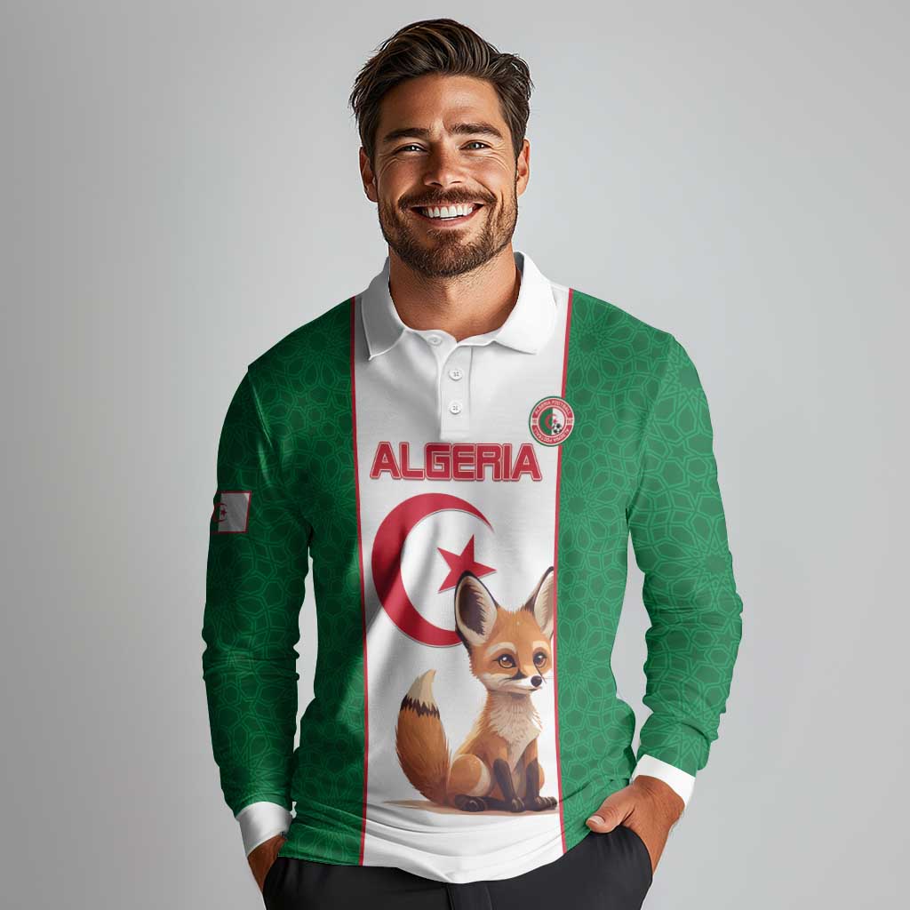 Custom Algeria Football Long Sleeve Polo Shirt Go Fennec Foxes - Wonder Print Shop