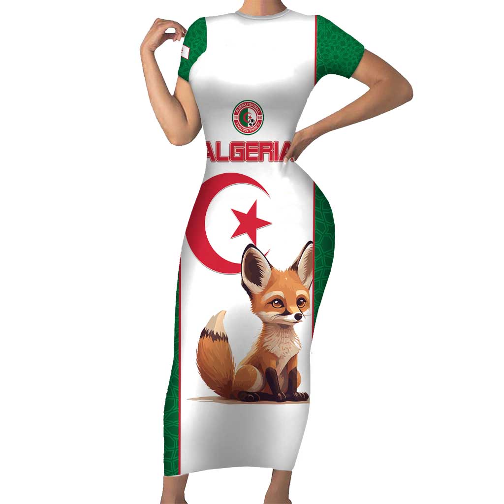 Custom Algeria Football Short Sleeve Bodycon Dress Go Fennec Foxes - Wonder Print Shop