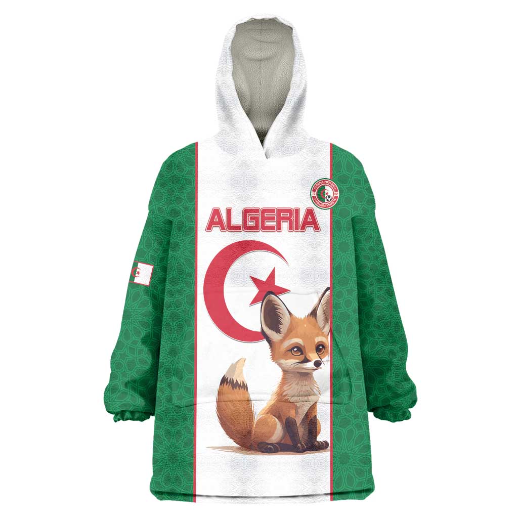 Custom Algeria Football Wearable Blanket Hoodie Go Fennec Foxes - Wonder Print Shop