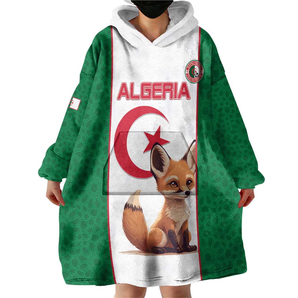 Custom Algeria Football Wearable Blanket Hoodie Go Fennec Foxes - Wonder Print Shop