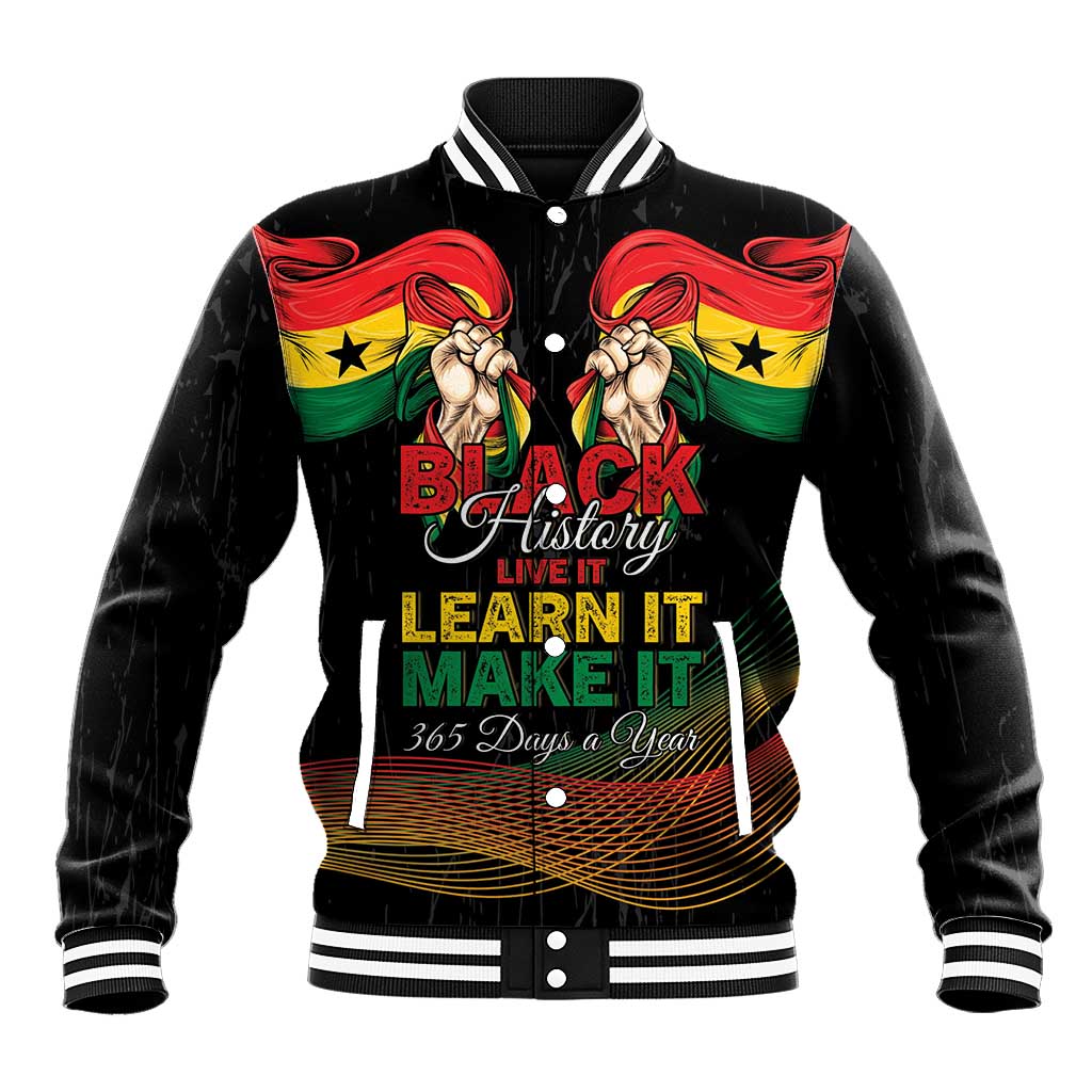 Personalized Ghana Black History Month Baseball Jacket Live It Learn It Make It - Wonder Print Shop