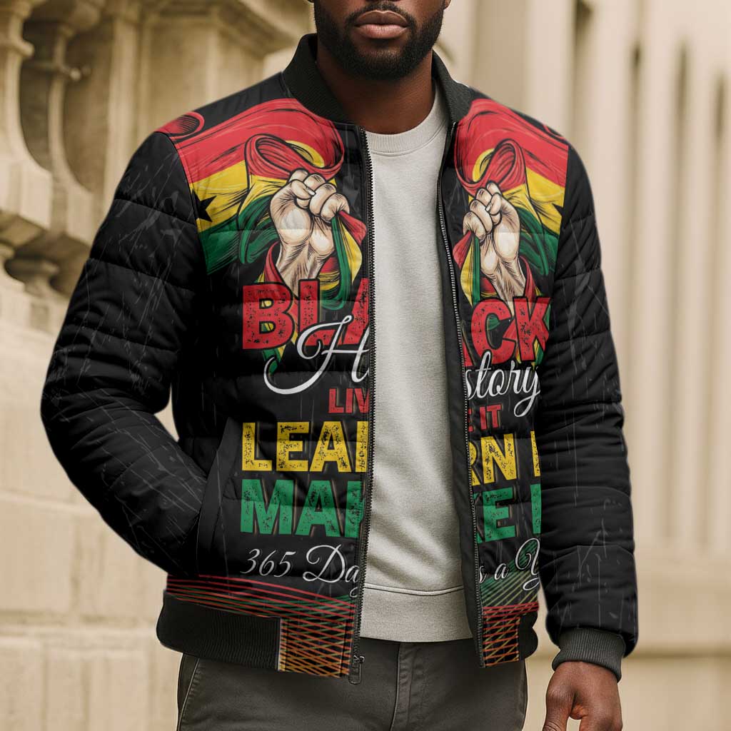 Personalized Ghana Black History Month Bomber Puffer Jacket Live It Learn It Make It - Wonder Print Shop