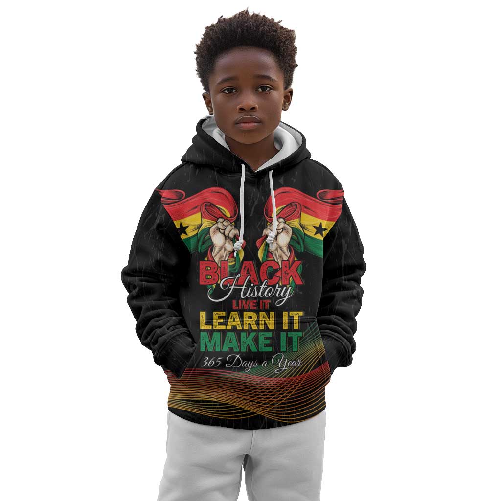 Personalized Ghana Black History Month Kid Hoodie Live It Learn It Make It - Wonder Print Shop